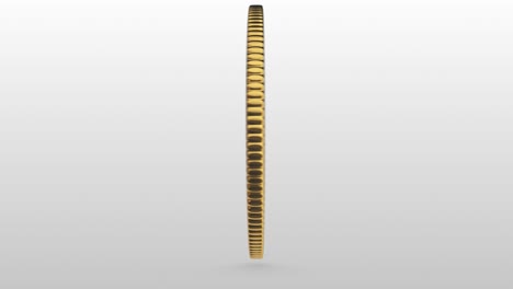 renderizado en 3d de una moneda nft giratoria sobre un fondo blanco. video en bucle. la moneda es de material dorado con relieve de circuito elevado