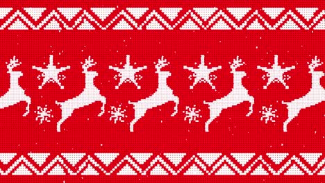patrón tradicional de navidad con renos y estrellas moviéndose contra un fondo rojo