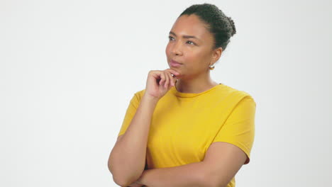 concentrating, thinking and question with black