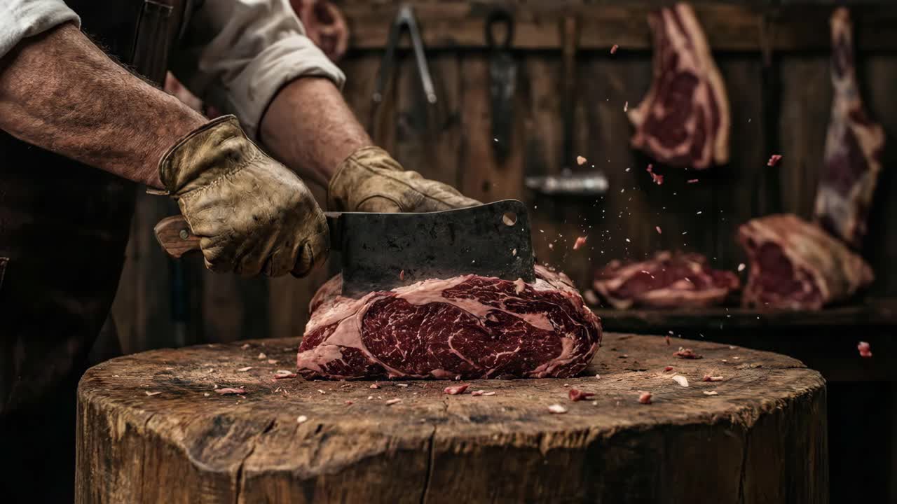Slagter skærer kød