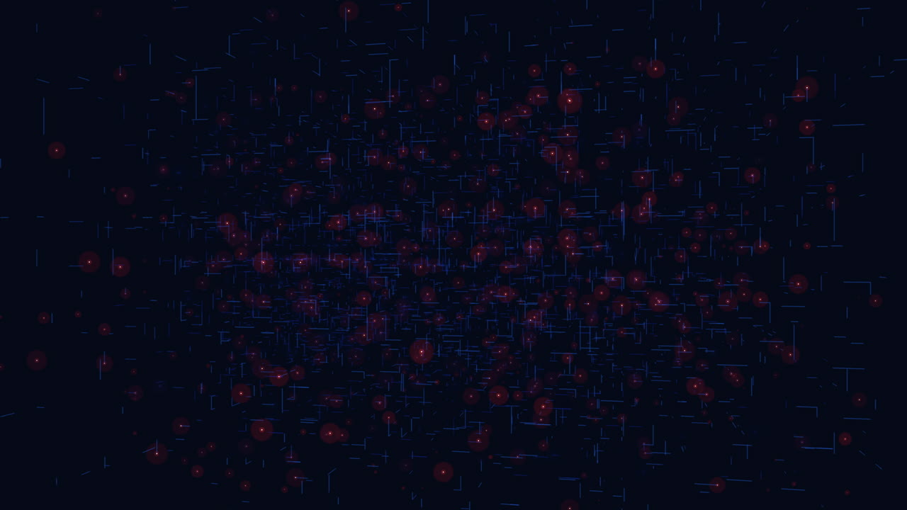 cuadrícula de puntos rojos y azules superpuestos sobre un fondo negro