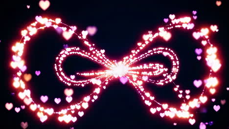 glowing hearts infinity symbol on dark background
