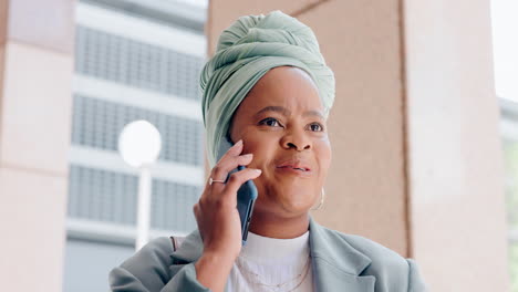 phone call, city and communication with a business