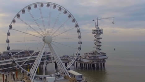 View-of-the-pier-at-the-beach,-Scheveningen-The-Hague,-Netherlands