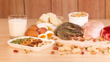 variety of meats, nuts, and dairy displayed together