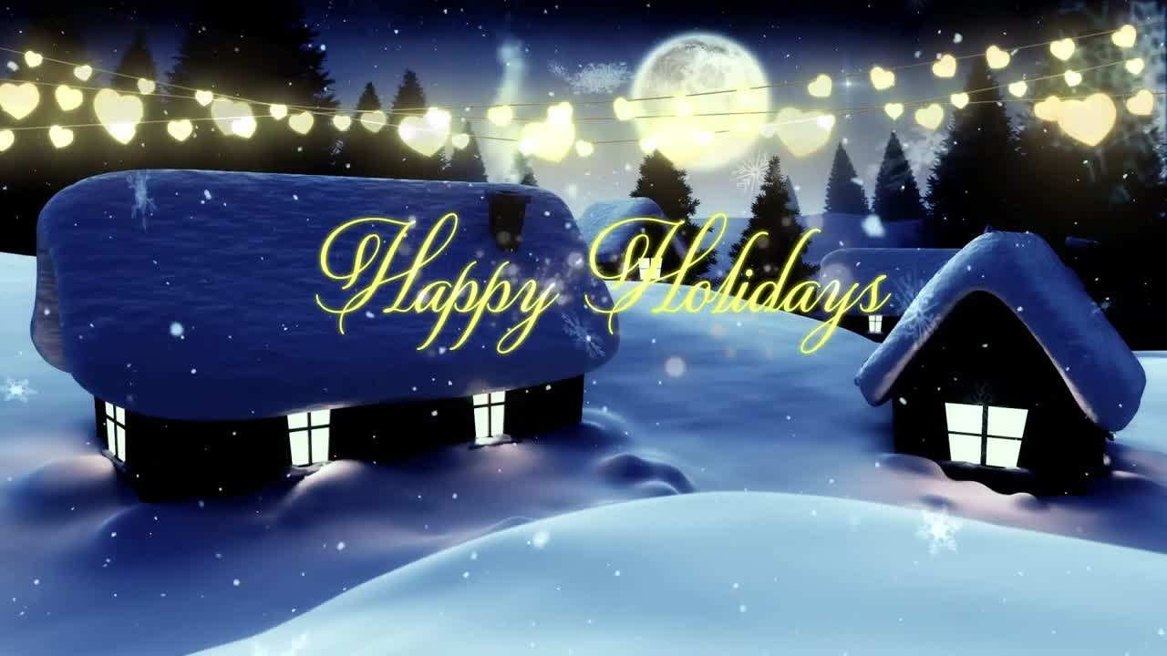 겨울 풍경 위 에 있는 크리스마스 인사 와 조명 의 애니메이션