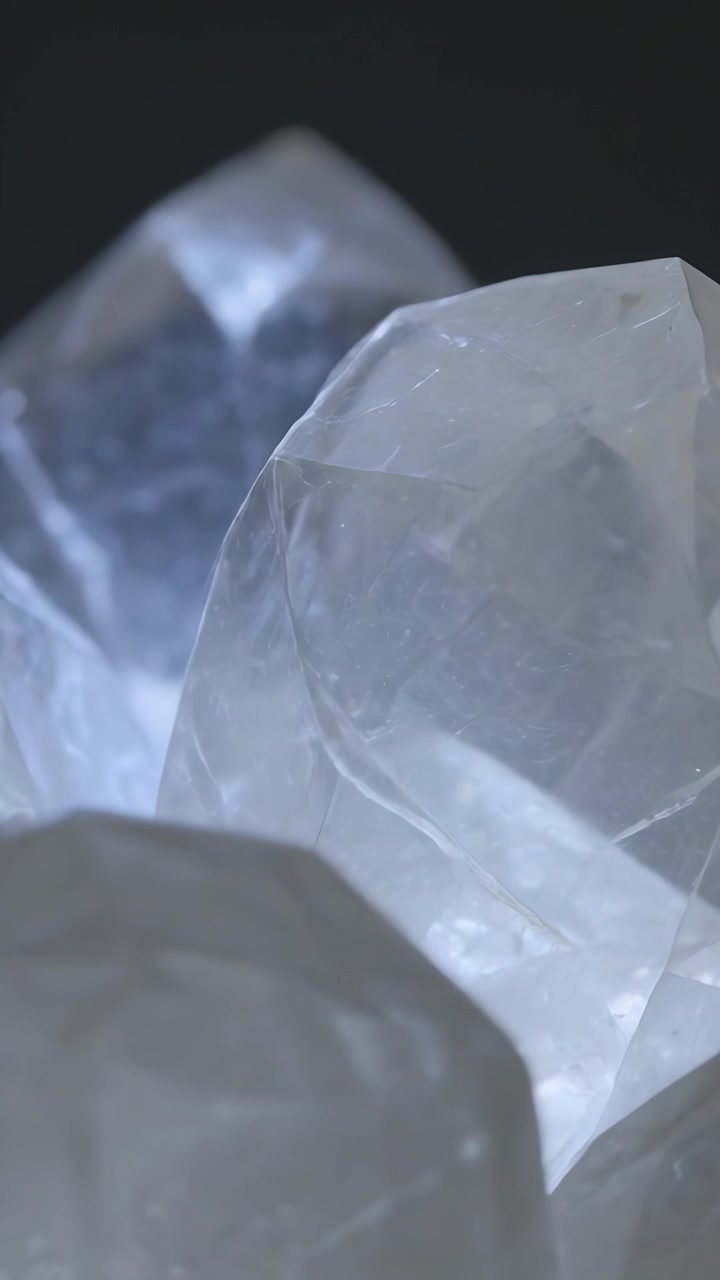 Vertical video: Fingertip entering and testing top facet shifting focus on crystals in studio light