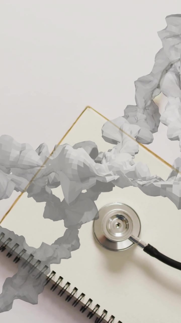 Animation of dna strand and stethoscope on white background