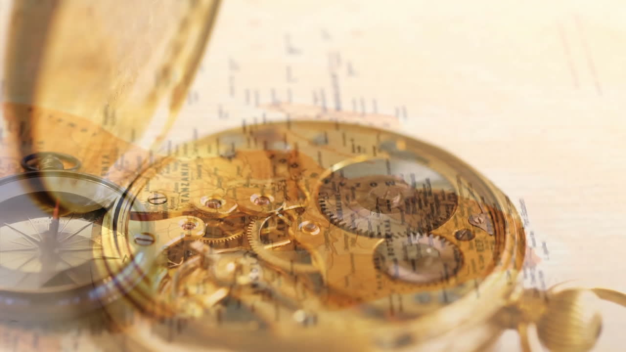 주머니 시계의 티킹 메커니즘과 세계 지도