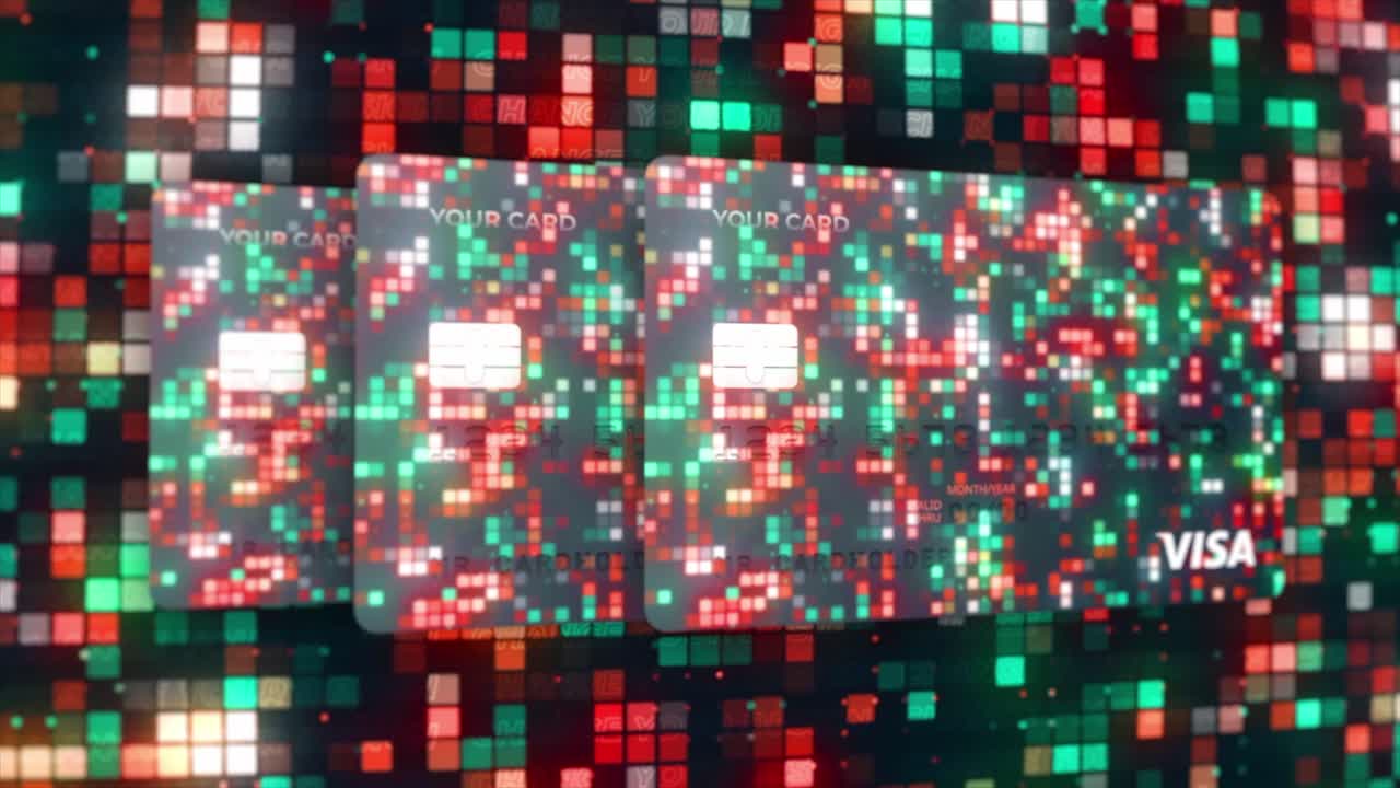 Three Visa Credit Cards on a Digital Background