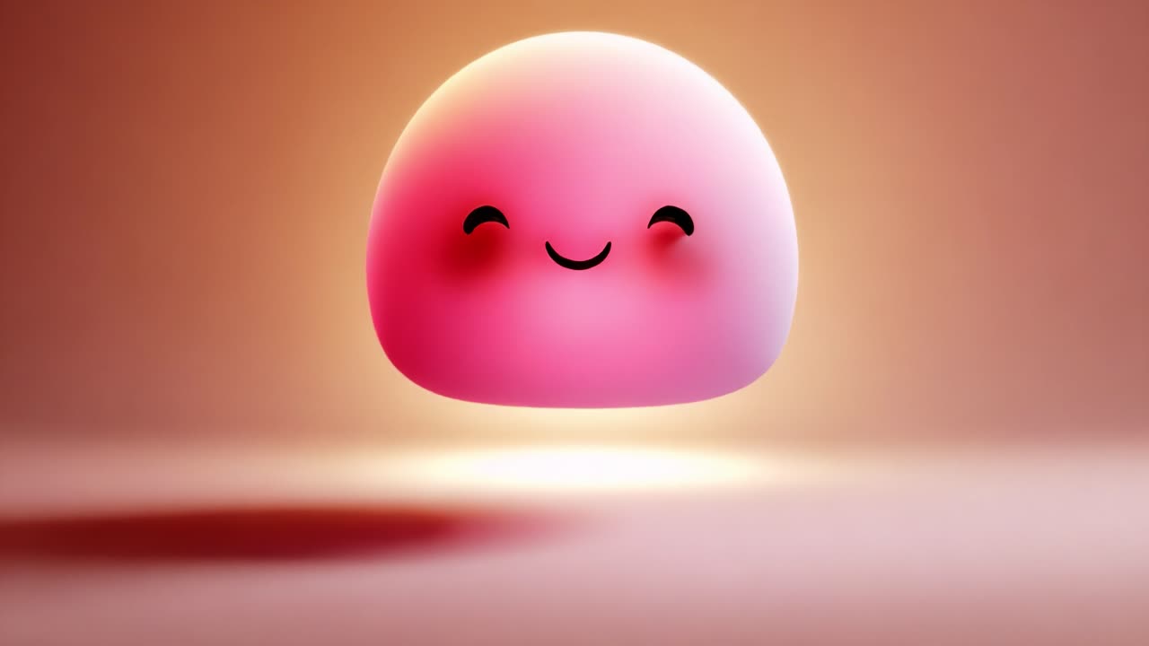 A Charming Animated Character Featuring a Happy, Floating Pink Blob with a Smile, Radiating Joy and Playfulness Against a Soft Gradient Background, Perfect for Kid’s Entertainment or Animation Projects