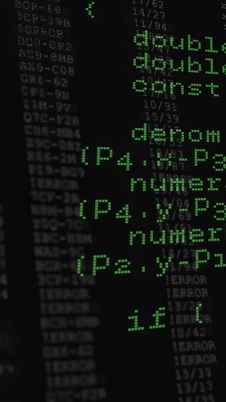Vertical video: Panning over right green code showing grey column, blue bar scanning for debugging