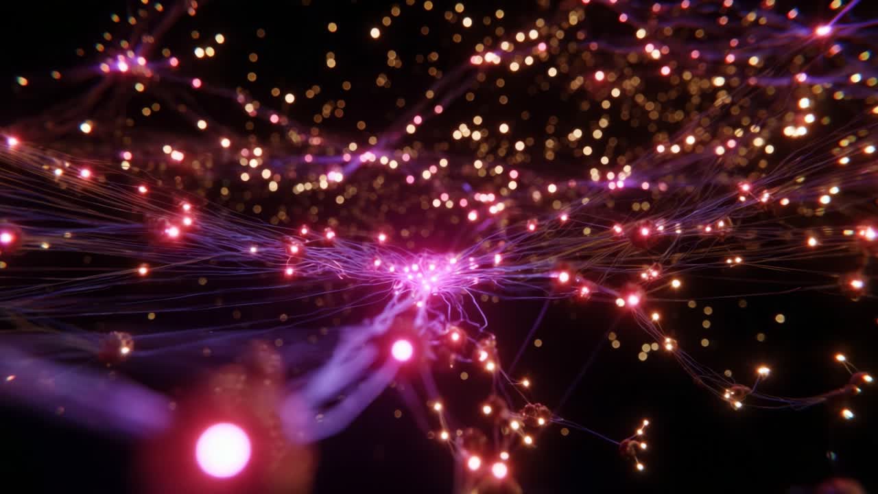 An Abstract Visualization of Interconnected Networks with Glowing Nodes and Energetic Links, Depicting the Beauty of Complex Systems and the Flow of Information in a Mesmerizing Colorful Display