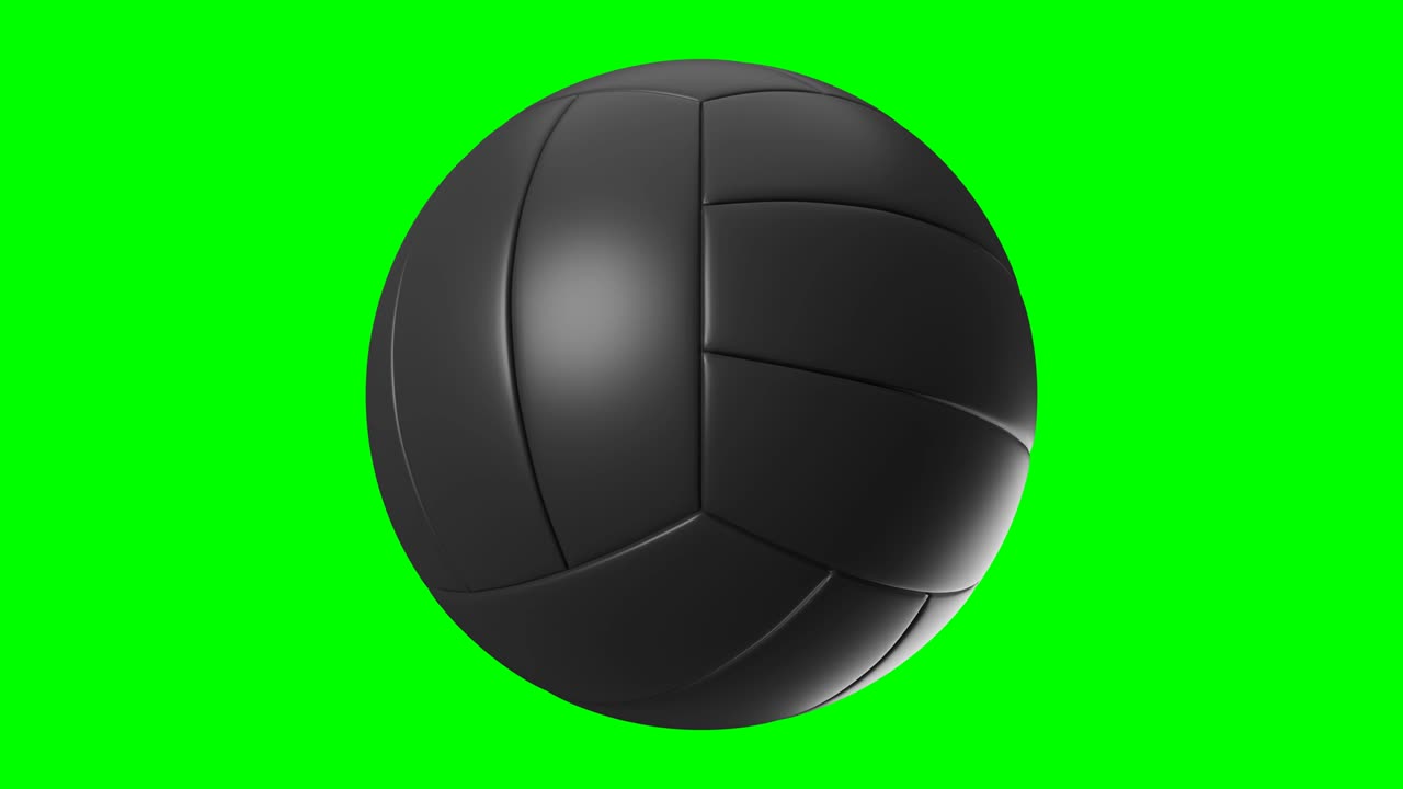 Black volleyball isolated on green chroma key background.