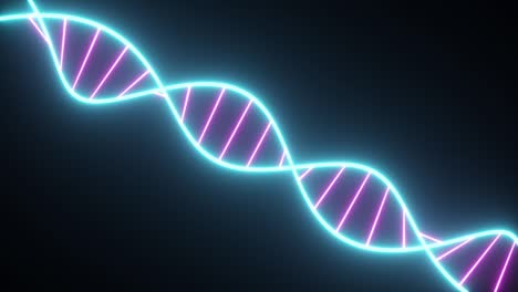 cadena de adn de neón giratorio. luces ultravioletas fluorescentes. estilo de ciencia ficción. espectro de luz púrpura azul de neón moderno. animación de bucle sin costuras de renderizado 3d 4k uhd