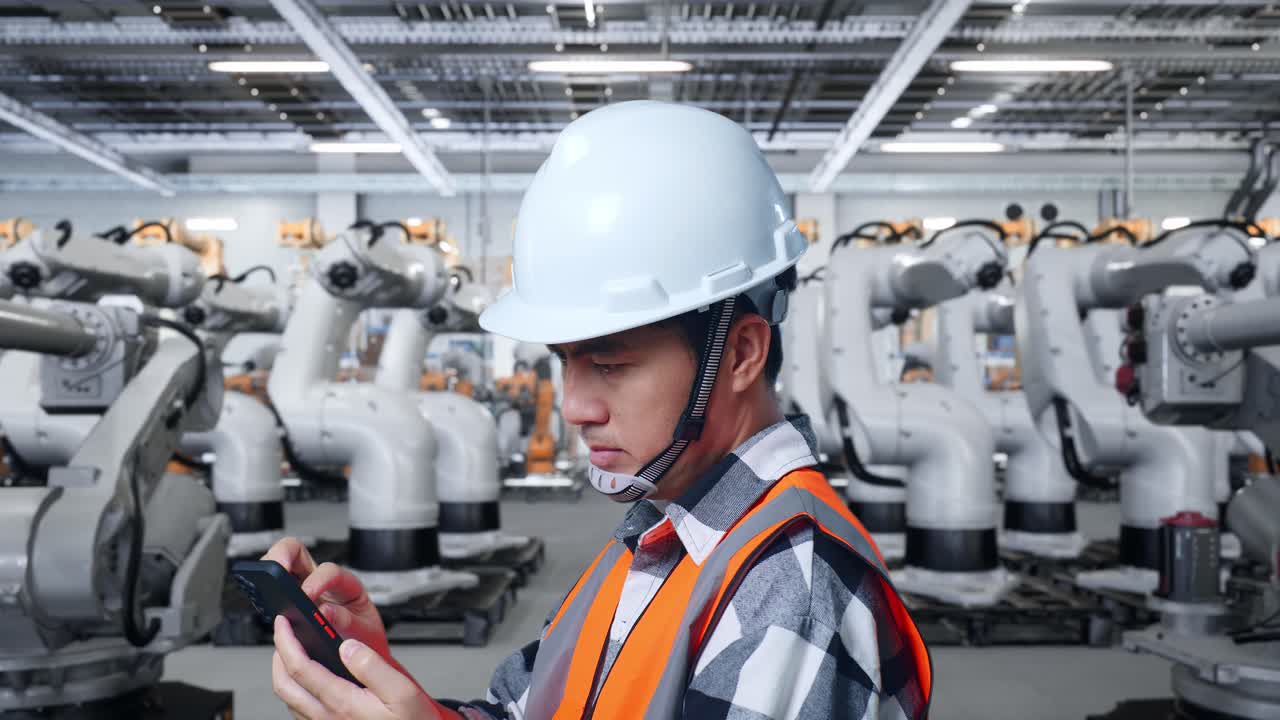 Worker in a robotic manufacturing factory
