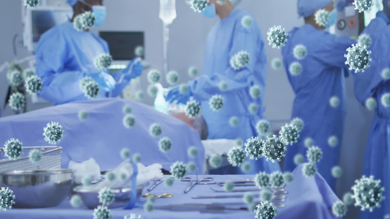 다양한 외과 의사들에 대한 바이러스 세포의 애니메이션