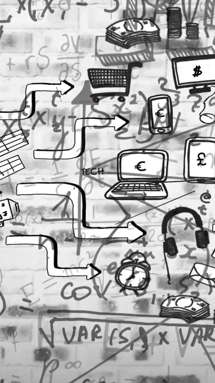 Animation of social media icons over mathematical equations