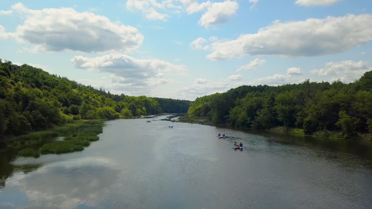 Aerial view of a kayak cruising a river 02