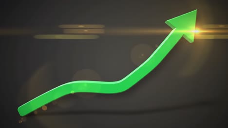 a green arrow illustrates an upward trend in performance metrics. the context is a business review session discussing financial growth and market prospects.