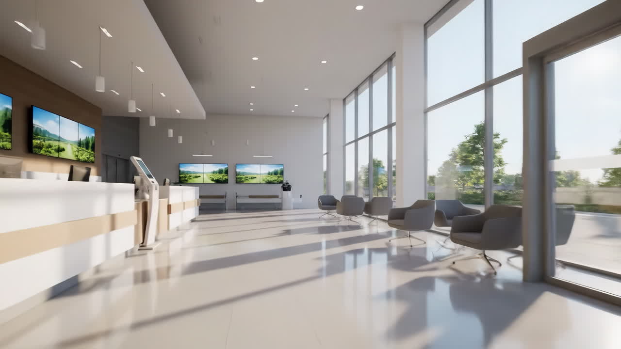 Modern and Bright Empty Waiting Area with Large Windows