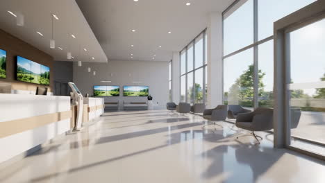 modern and bright empty waiting area with large windows