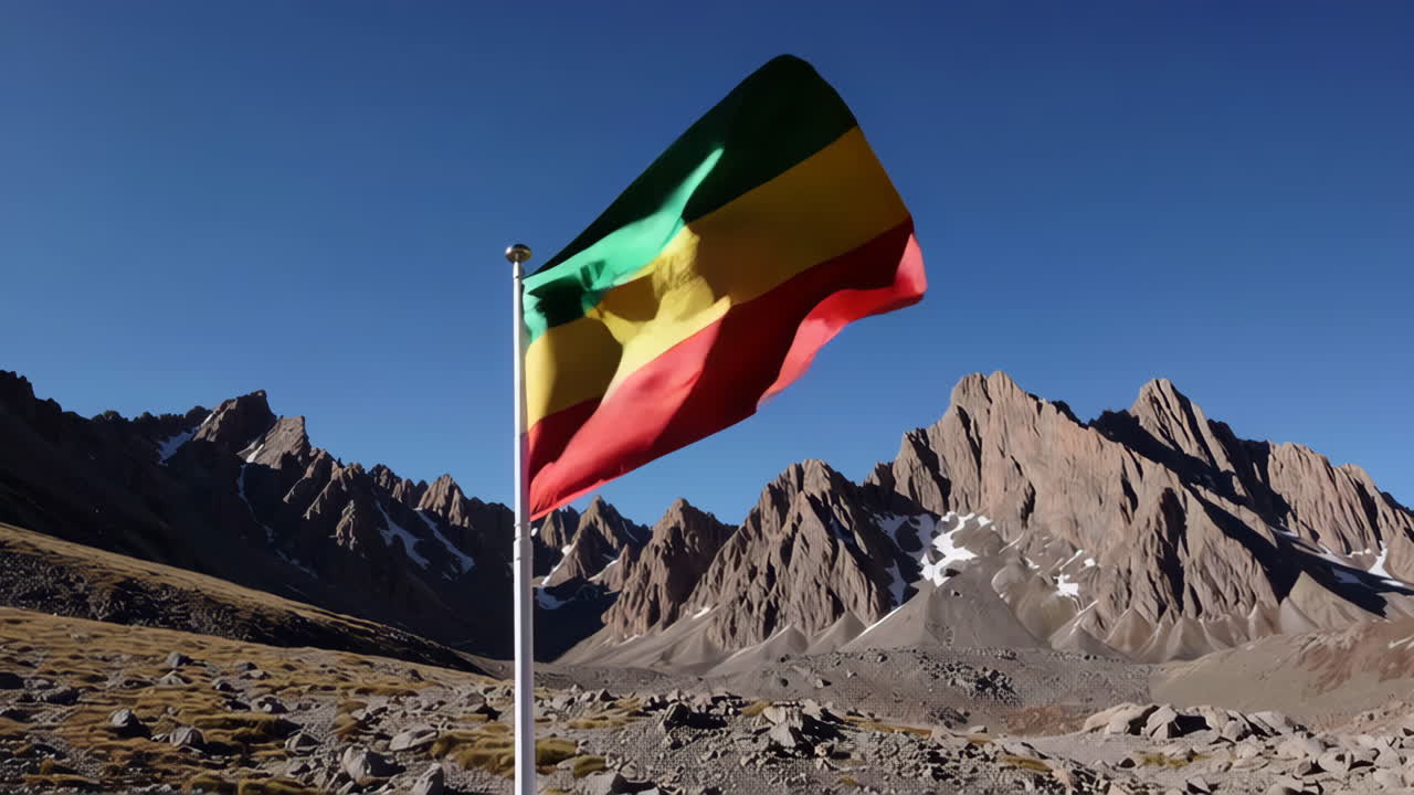 Ethiopian Flag Flying High in the Mountains