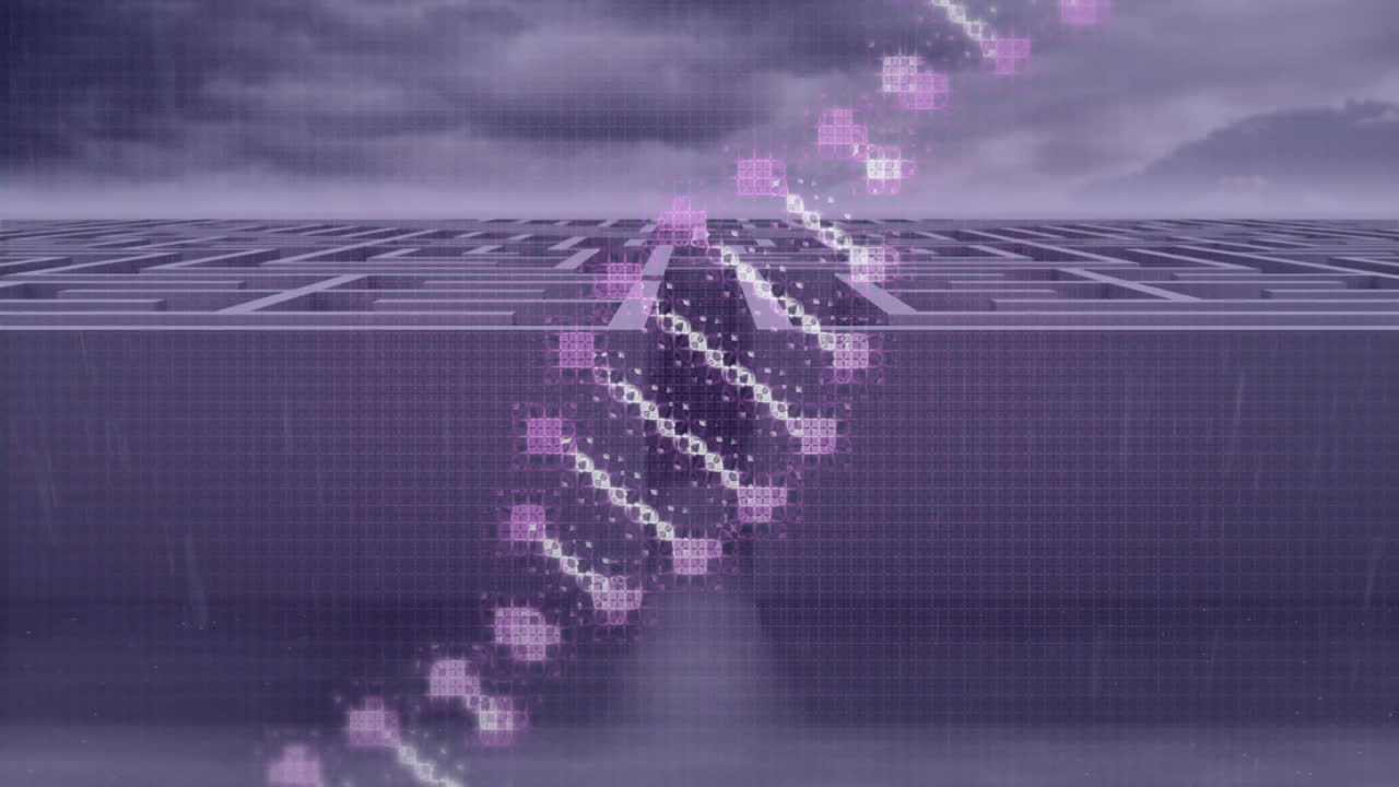 DNA strand processing scientific data with binary coding in animation background