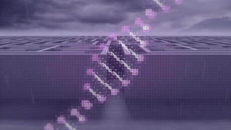 dna strand processing scientific data with binary coding in animation background