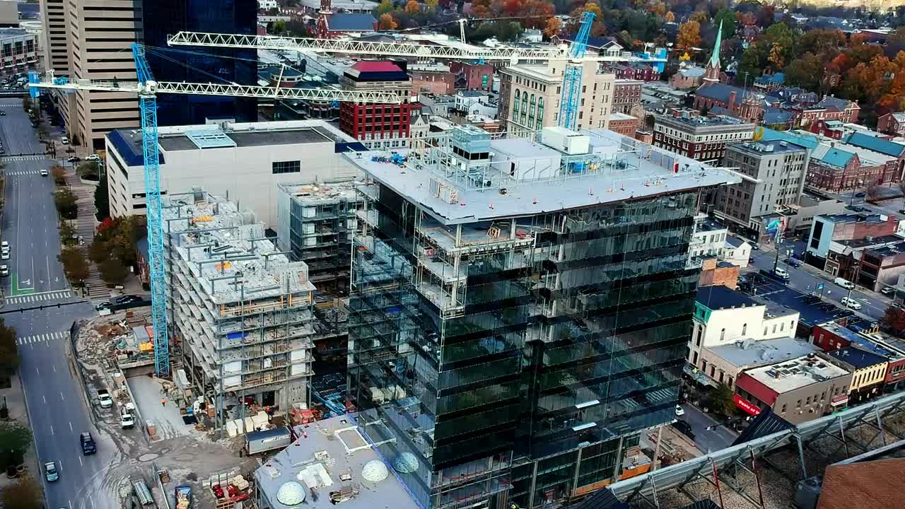 Aerial footage of the Town Center Project formerly Centerpoint in downtown Lexington Kentucky.
