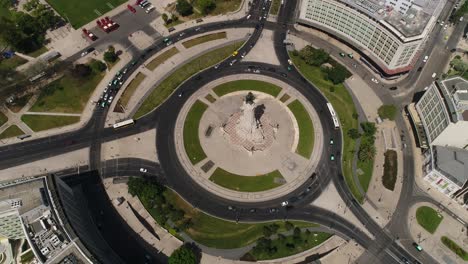 Kreisverkehr-Marquês-De-Pombal-Verkehr-Lissabon-Portugal-Luftaufnahme