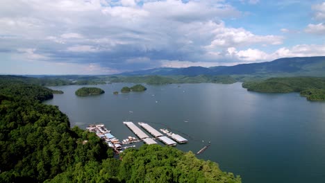 aerial pullout south holston lake marina in east tennessee near bristol and johnson city and kingsport