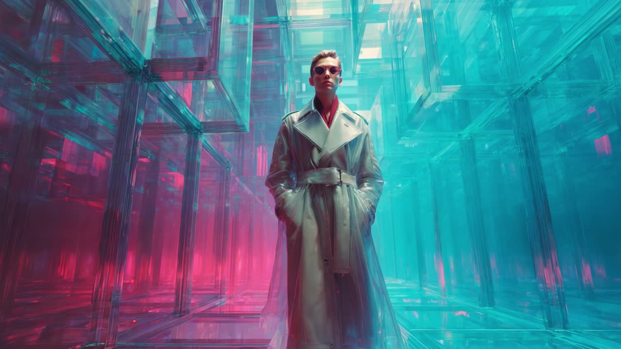 Man in futuristic geometric setting