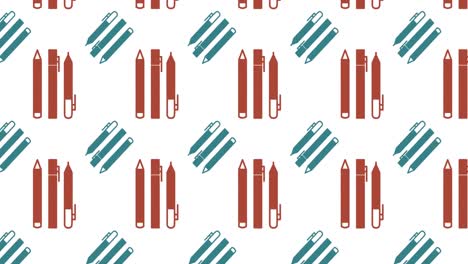 animación de los iconos de los artículos escolares que se mueven sobre un fondo blanco