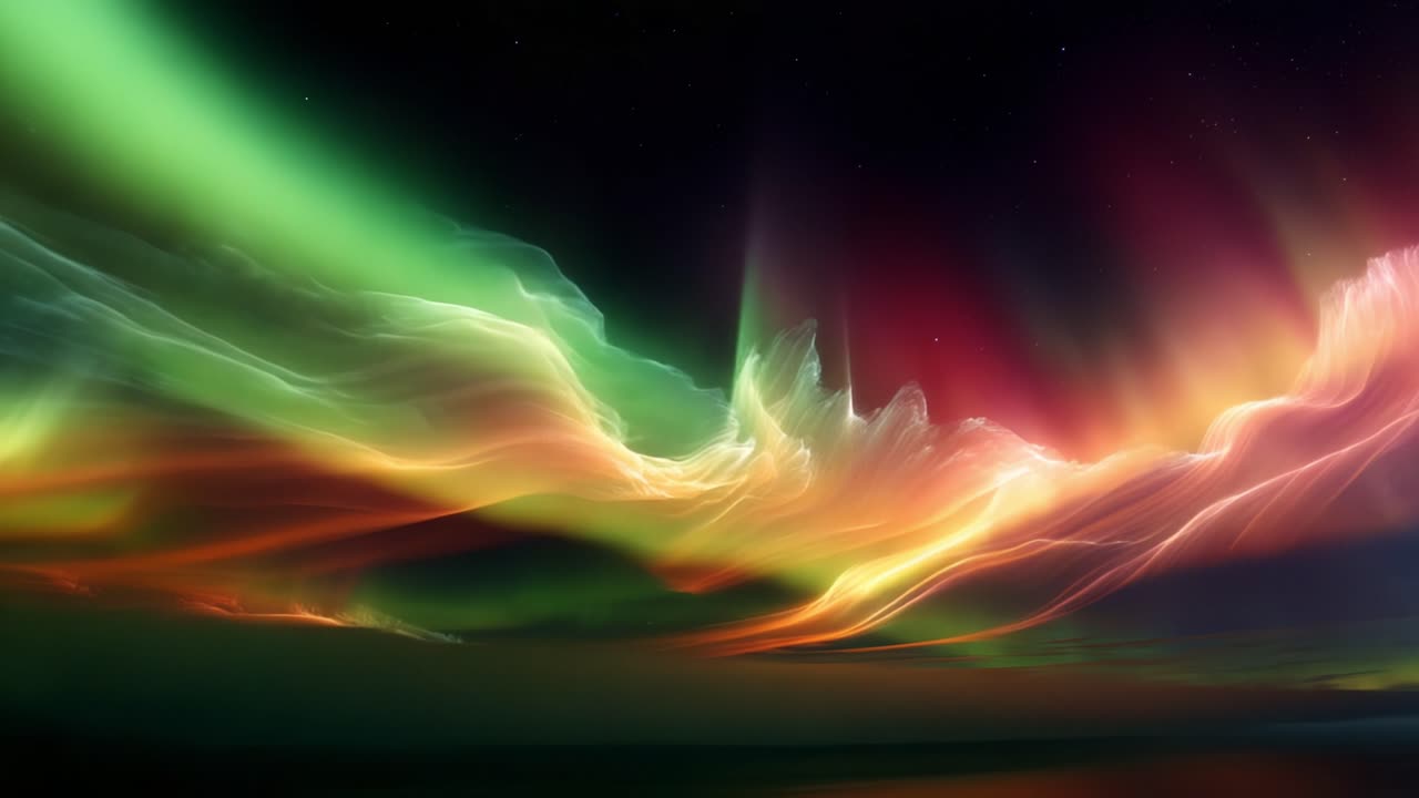 A Stunning Display of Northern Lights in Vibrant Colors Dancing Across the Night Sky Over a Serene Landscape, Capturing Nature's Beauty and Mysterious Atmosphere