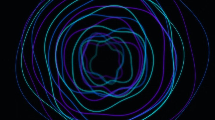 Abstract Neon Light Rings Pulsing on Black Background
