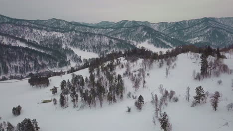 Montañas-Gigantes-Con-Laderas-Blancas-Y-Nevadas-En-Un-Sombrío-Día-De-Invierno