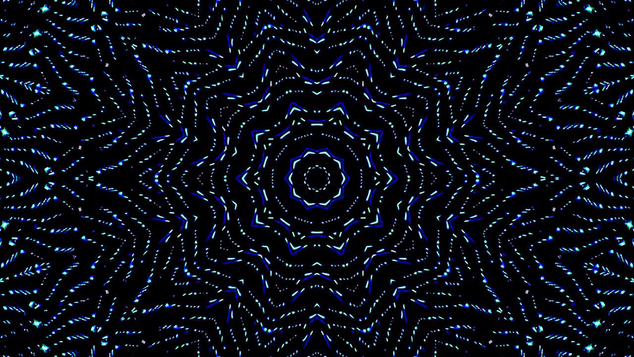 light wave abstract dots set blue color kaleidoscope black background