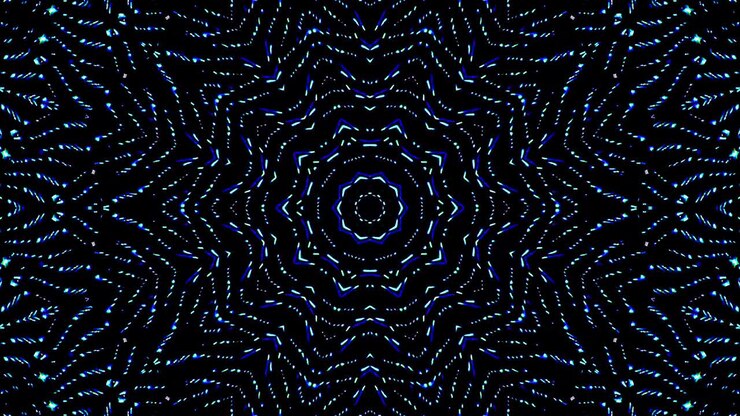 light wave abstract dots set blue color kaleidoscope black background