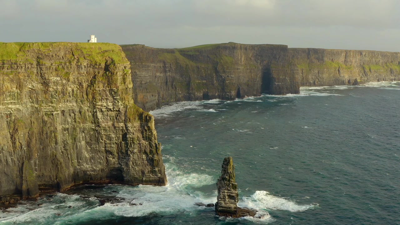 Static shot of Cliffs of Moher. Short from see, Slow motion