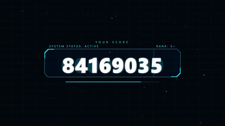 Digital Score Counter Increasing on Futuristic HUD Interface