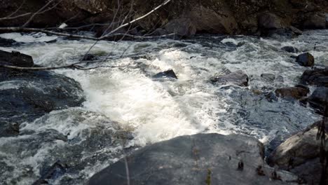 Extreme-Foamy-Stream-Flowing-On-Rocks-From-The-Forest-Mountains