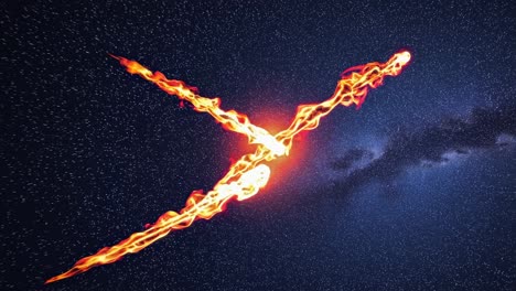 fiery x-shaped collision in space