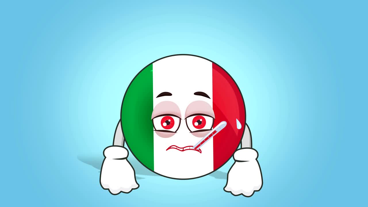 icono de dibujos animados bandera de italia enfermo con animación de cara con alfa mate