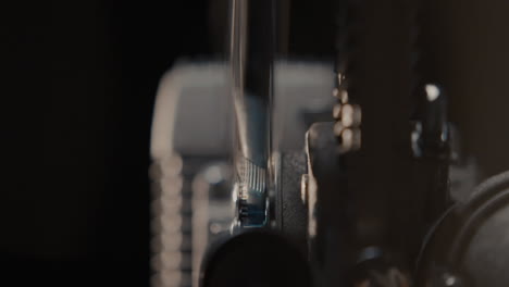 close-up of a vintage movie projector