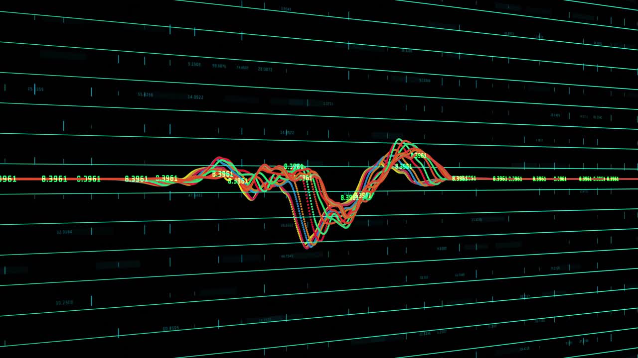 검은 바탕에 움직이는 다채로운 그래프