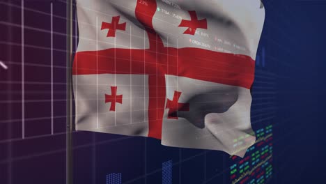 animation of waving georgia flag over financial data processing