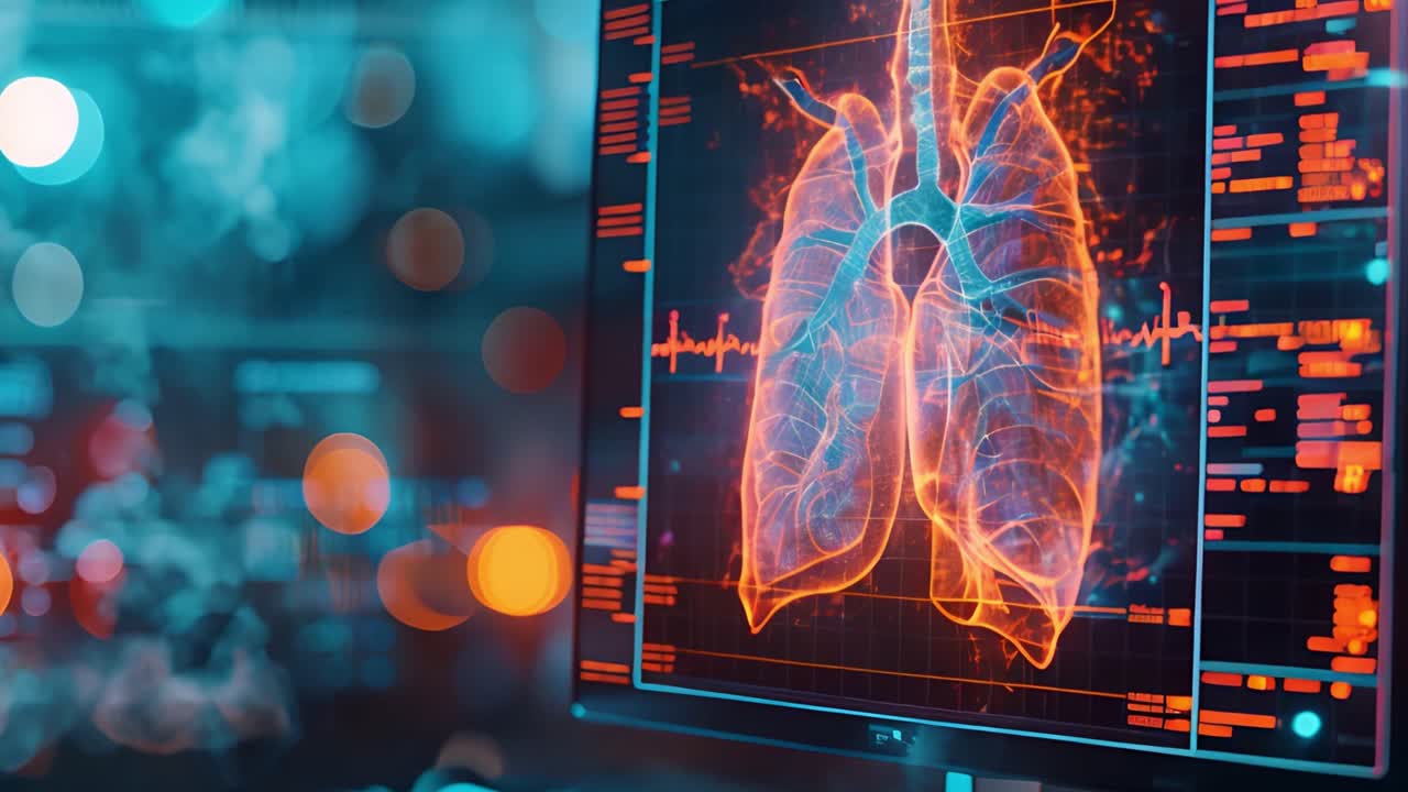 Digital Medical Scan of Lungs on a Monitor
