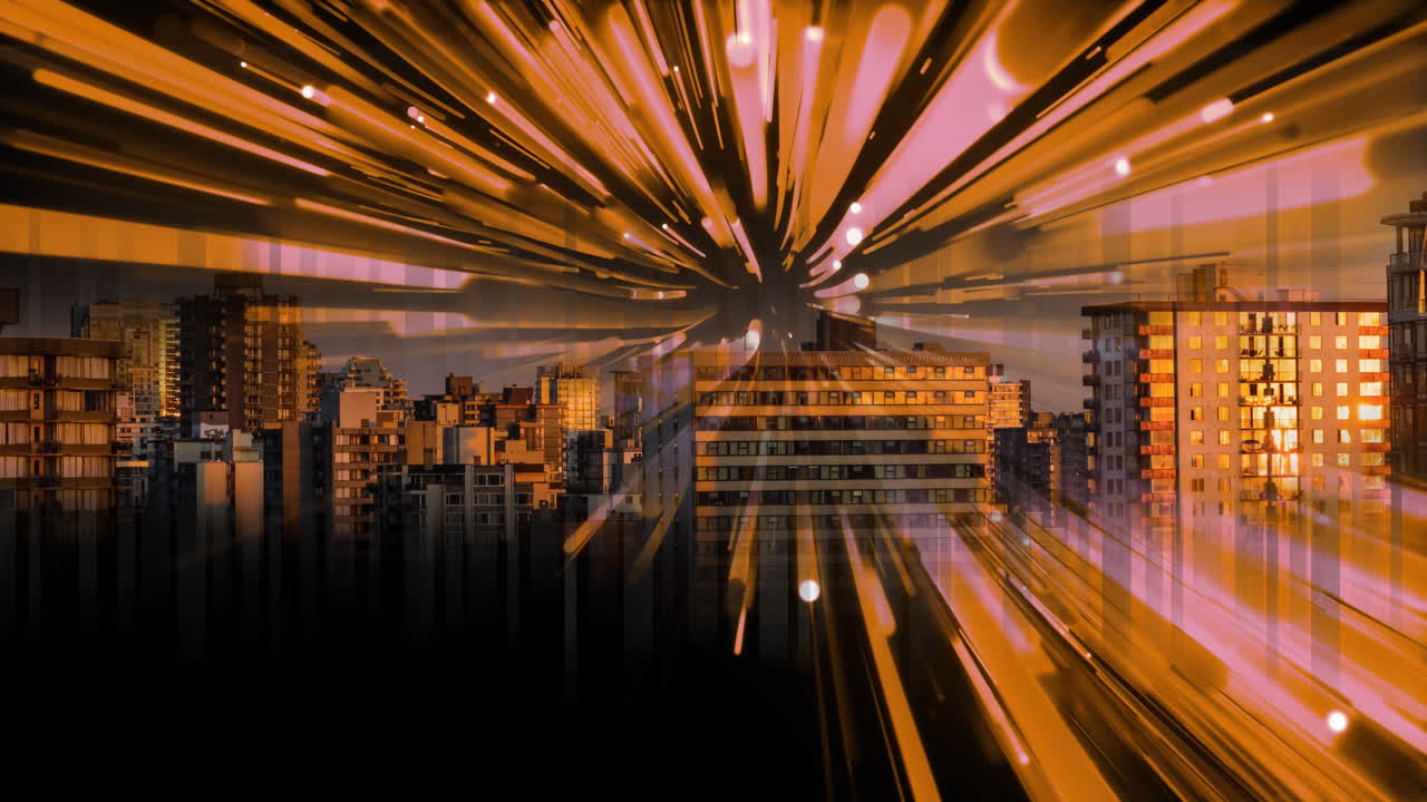 animación del procesamiento de datos, el paisaje urbano y las conexiones