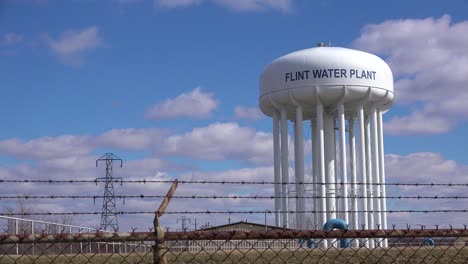 establishing shot of the flint water tank where contaminated water polluted the city 1